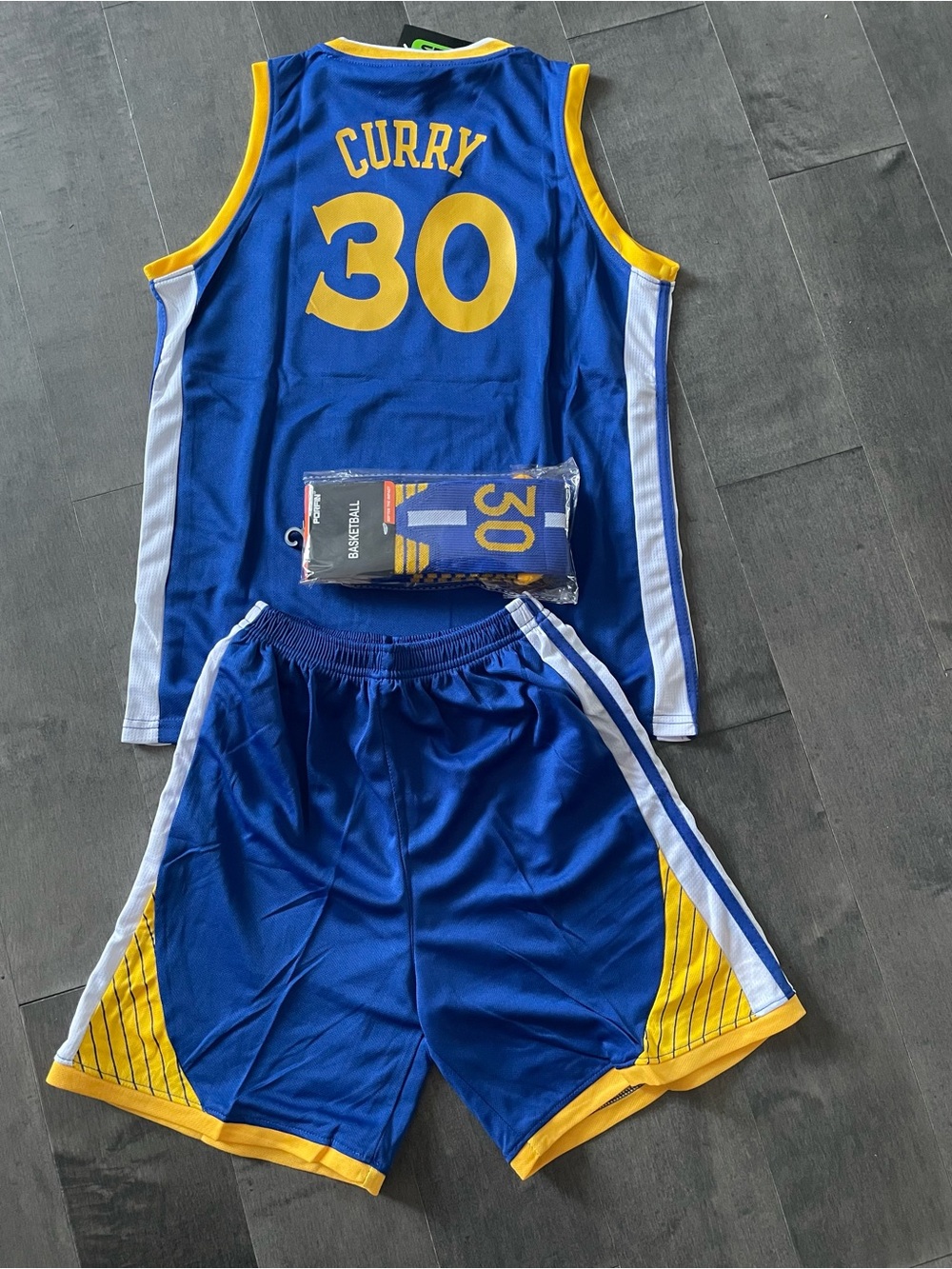 Stephen Curry #30 Blue and Yellow warriors away Basketball Jersey and Shorts Set